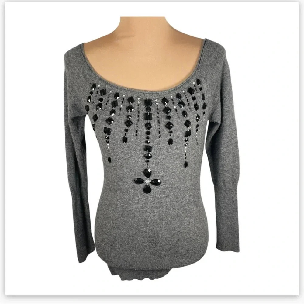 Vintage Etincelle Couture Gray Long Sleeve Top‎ with Black Accents Size Small